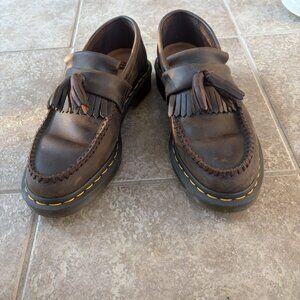Dr. Martens Adrian Crazy Horse Leather Tassel Loafers - Dark Brown - Pristine